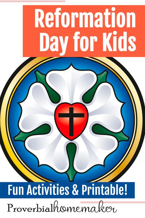 Make Reformation Day fun and educational for kids with these great ideas for all ages and a 130+ page printable pack for ages 2-9! #reformationday #reformed #familydiscipleship #biblelesson #christiankids Reformation Day For Preschool, Reformation Day Printables, Reformation Party, Reformation Sunday, Devotion Ideas, Family Discipleship, Martin Luther Reformation, Luther Rose, Reformation Day