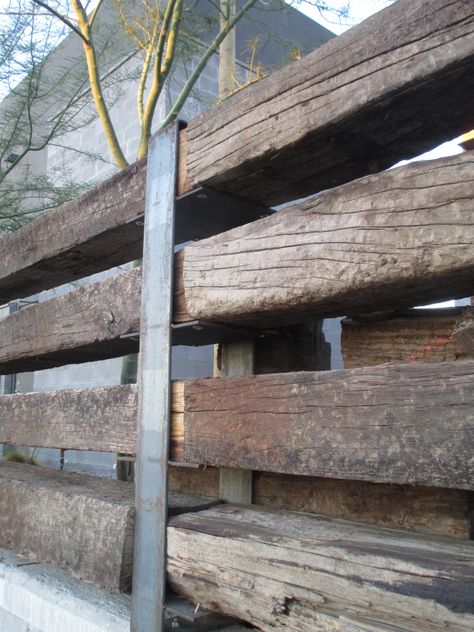 railroad tie fence Railway Ties Landscaping, Railroad Tie Fence, Railroad Ties Landscaping, Railway Ties, Landscaping Garden Ideas, Railroad Tie, Railroad Ties, Tie Ideas, Fence Designs