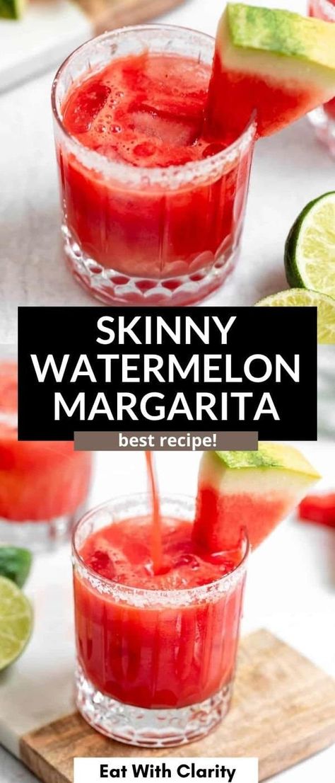 These easy skinny watermelon margaritas are easy to make and the perfect summer cocktail! Made with fresh watermelon juice, tequila and fresh lime juice, these margaritas are perfect for a party. Fresh Watermelon Margarita, Fresh Margarita Recipe, Watermelon Tequila, Fresh Watermelon Juice, Watermelon Margaritas, Tequila Recipe, Flavored Margaritas, Watermelon Cocktail, Watermelon Drink