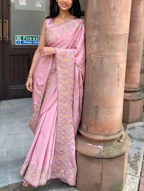 Saree On Brown Skin, Nepalese Wedding, Pastel Saree, Pink Sari, Brown Clothes, Ethnic Saree, Desi Vibes, Desi Fits, Desi Dress