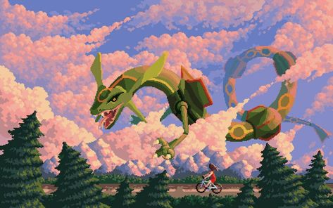 Rayquaza Wallpaper, N Pokemon, Rayquaza Pokemon, Pokemon Emerald, Pixel Art Pokemon, Art Pokemon, Pokemon Backgrounds, Oc Pokemon, Pixel Art Background