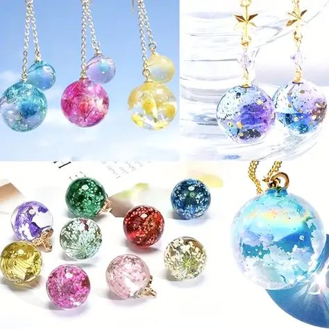 Temu | Explore the Latest Clothing, Beauty, Home, Jewelry & More Resin Bead Necklace, Resin Bead Molds, Resin Sphere Ideas, Diy Resin Accessories, Uv Resin Jewelry, Resin Sphere, Resin Ball, Clear Casting Resin, Dried Flowers Diy