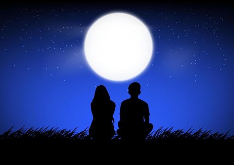 silhouette image A couple man and woman sitting with Moon on sky at night time design vector illustration Couple Moon Painting, Couples Sitting On Beach At Night, Couple Sitting Silhouette, Boy Looking At Girl With Love, Couple Shilloute, Man And Woman Silhouette Couple, Couple Watching Moon, Couple Silhouette Painting, Couple Images Art