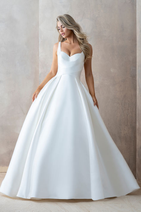 Embrace timeless elegance with the Carolina ballgown by Allure Bridals. This regal wedding dress features a silhouette crafted from crisply pleated and tucked Mikado fabric, creating a look that is both sophisticated and classic. Perfect for brides who desire a truly majestic and unforgettable gown!  #AllureBridals #CarolinaGown #MikadoBallgown #TimelessElegance #RegalWeddingDress #BridalFashion #ElegantBride #WeddingDress Allure Dress, Elegant Wedding Gown, Chic Prom Dresses, Satin Bridal Gowns, Pretty Wedding Dresses, Bridal Bridesmaid Dresses, Elegant Bride, Allure Bridal, Elegant Wedding Dress