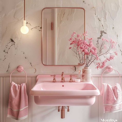 10+ Playful Small Bathroom Decor Ideas in Pink for a Fun Atmosphere • 333+ Art Images Pink Wc Ideas, Cute Bathroom Ideas Pink, Dark Pink Bathroom, Small Pink Bathroom Ideas, Pink Bathroom Aesthetic, Modern Pink Bathroom, Pink Powder Room, Pink Bathroom Vintage, Pink Bathroom Ideas