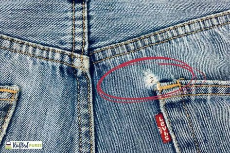 How to Fix a Hole in the Back Pocket of Jeans - The Ruffled Purse® Back Pocket Patch Jeans, Mending A Hole In Jeans, Repairing Jeans With Holes, Fixing A Hole In Jeans, How To Repair A Hole In Jeans, Patch Hole In Jeans, Jeans Pocket Embroidery Design, Visible Mending Jeans Back Pocket, Repairing Holes In Jeans