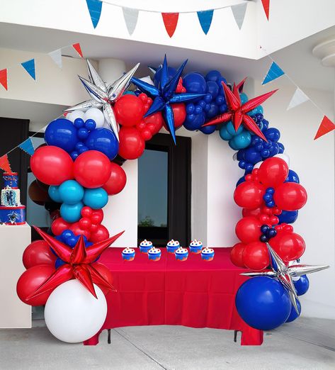 PRICES MAY VARY. 【Cartoon Themed royal blue and red Balloon Kit】INCLUDES the following 150+PCS 5" 10" 12"18"balloons in various sizes, we chose royal blue and red as Palette for the theme, Add 30pcs foil Cartoon Themed Balloon & Glue Dot Tie Kit lets you create a cheerful and vibrant atmosphere, perfect forCartoon themed party superhero spider theme Birthday july 4th patriots day party decorations 【100% Reliable Color 】 We insist on 100% real photography，Providing True Color of every single ball Blue And Red Party Decor, Blue And White Balloon Garland, Red White And Blue Decorations, Family Reunion Decorations, White Balloon Garland, Day Party Decorations, Spider Theme, Cartoon Superhero, Superhero Decorations