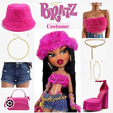 Bratz doll Halloween costume cute costume ideas hot costume Bratz Pink Outfit, Bratz Doll Outfits Inspiration, Bratz Doll Halloween, Bratz Doll Halloween Costume, Bratz Halloween Costume, Bratz Doll Outfits, Jersey Party, Farm Dress, Fur Bucket