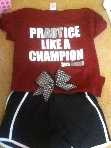 Perfect practice outfit Cheer Practice Outfits, Funny Volleyball Shirts, Gold Outfits, Dancing Outfits, Cheer Gear, Cheer Spirit, Cheerleading Shirts, Banquet Ideas, Cheer Ideas