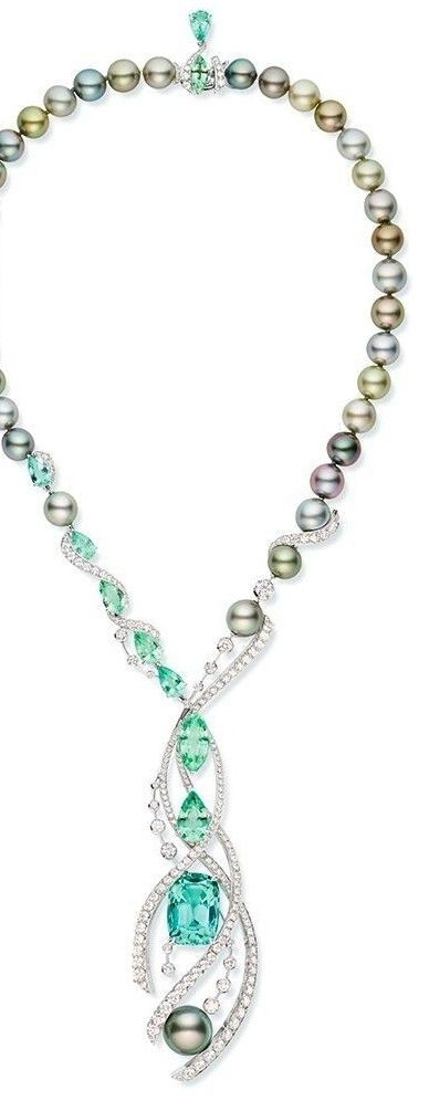 White Gold Necklace, Paraiba Tourmaline, Gold Necklace Set, White Gold Necklaces, Tahitian Pearls, Green Tourmaline, High Jewelry, Stone Necklace, Necklace Set