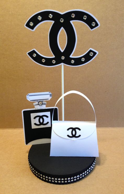 Chanel Inspired Bling Centerpiece by MoesCreativeBoutique on Etsy, $16.00 Coco Chanel Birthday Party, Chanel Inspired Party, Coco Chanel Birthday, Chanel Baby Shower, Coco Chanel Party, Bling Centerpiece, Chanel Birthday Party, Chanel Cake, Chanel Birthday