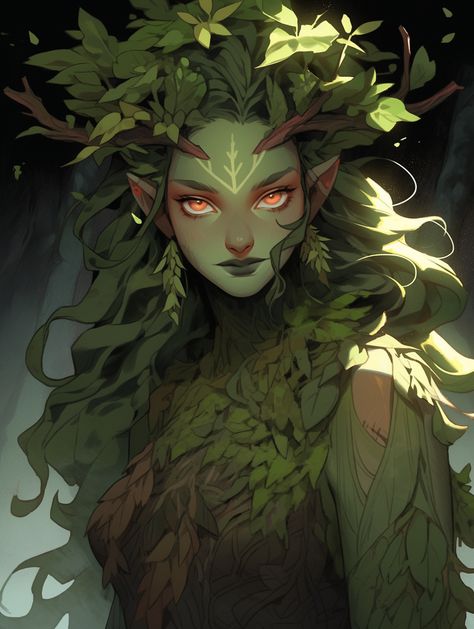 Fantasy Dryad Art, Swamp Creature Concept Art, Dryad Dnd Art, Dryad Dnd, Fantasy Dryad, Dryad Art, Dnd Druid, Forest Elf, Female Elf