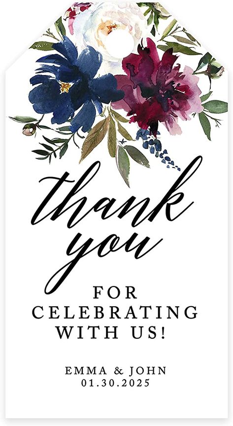 Amazon.com : Andaz Press 100-Pack Personalized Thank You for Celebrating with Us Wedding Favor Tags with Bakers Twine Navy Blue Burgundy Florals Custom Cardstock Wedding Gift Tags for Party Favors 2 x 3.75-Inches : Health & Household Thank You For Attending Wedding, Thank You For Celebrating With Us, Thank You For Coming To Our Wedding, Wedding Favor Labels Stickers, Wedding Favor Labels, I Love You Pictures, Wedding Gift Tags, Favor Labels, Orange Wedding