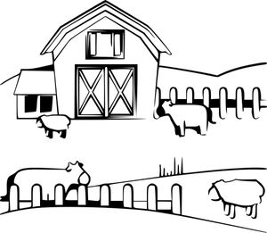 PublicDomainVectors.org-Farm silhouette Farm Clipart Black And White, Farm Silhouette, Horse Fence, Farm Clipart, Black And White Clipart, Country Cow, Horse Fencing, Western Landscape, Farm Barn