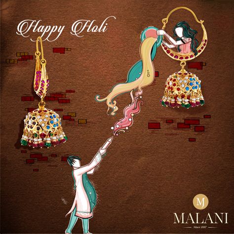 Holi Jewellers Ad, Holi Jewellery Creative Ads, Aabhushan Jewellers, Holi Creative, Jewellery Creative, Festival Pics, Hues Of Happiness, Holi Color, Lookbook Layout