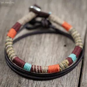 Mens Leather, Hemp, Cotton Cord Bracelet, Stack Bracelet, Leather Cord, Colorful, Woven Wrap Bracelet, Rustic, Masculine, Surfer, Surf Cotton Cord Bracelet, Stack Bracelet, Surfer Bracelets, Jewelry Design Drawing, Woven Wrap, Desenho Tattoo, Bracelet Leather, Braided Leather Bracelet, Cord Bracelet