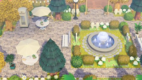 I redid my little town square area in front of my plaza! Animal Crossing Town Square, Acnh Town Plaza, Acnh Town Plaza Ideas, Animal Crossing Town, Town Square, Animal Crossing, Nintendo Switch, Nintendo, Square