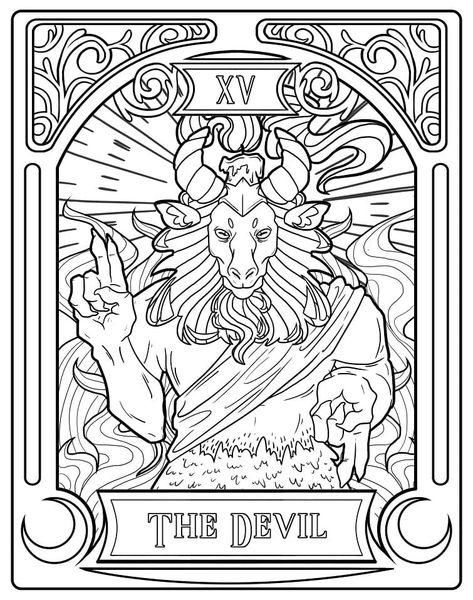 Tarot Colouring Pages, Tarot Coloring Pages Free Printable, Tarot Card Coloring Pages Free Printable, Satanic Coloring Pages, Tarot Card Coloring Pages, Tarot Coloring Pages, Tarot Tattoos, Devil Tarot Card, The Devil Tarot