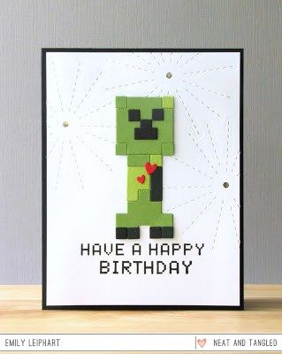 Project: Minecraft Creeper Card Minecraft Birthday Card, Minecraft Valentines, Special Birthday Cards, Birthday Card Craft, Minecraft Birthday, Money Cards, Handmade Birthday Cards, Christmas Crafts For Kids, Craft Activities For Kids