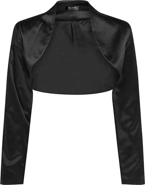 BOLEROSE Formal Long Sleeve Satin Bolero Shrug (Black, US 18) at Amazon Women’s Clothing store Satin Shrug, Bolero Long Sleeve, Hipster Chic, Bolero Top, Black Chiffon Dress, Bolero Shrug, Christmas Party Outfit, Short Torso, Black Bridesmaid Dresses