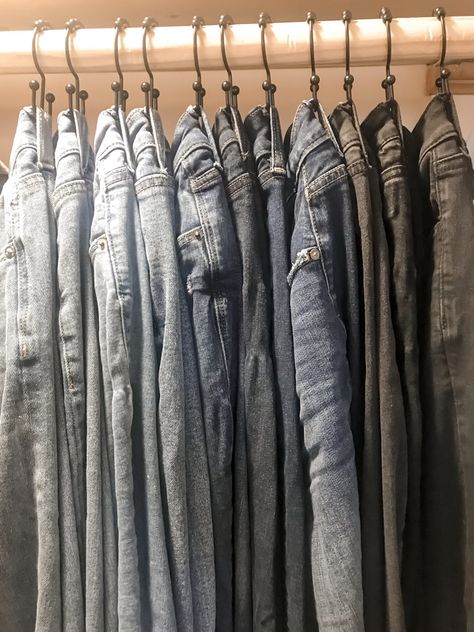 Hanging Jeans On Shower Hooks, Shower Curtain Hooks For Jeans, Hang Jeans On Shower Curtain Hooks, S Hooks For Jeans, Hanging Jeans On S Hooks, Jean Hanging Ideas, Shower Curtain Hooks Ideas, Hanging Jeans, Retail Clothing Racks