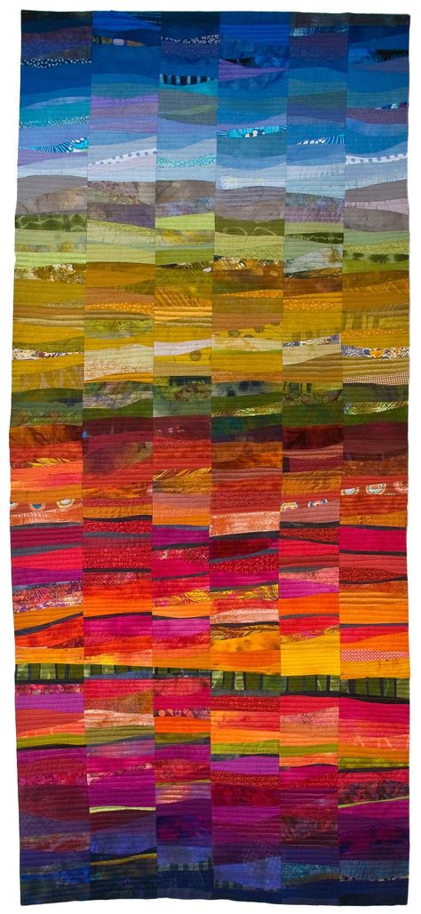 Autumn, Sonoma County | SAQA - Studio Art Quilt Associates Landscape Art Quilts, Abstract Quilt, Landscape Quilt, Quilt Modernen, String Quilts, Rainbow Quilt, Landscape Quilts, Strip Quilts, Contemporary Quilts