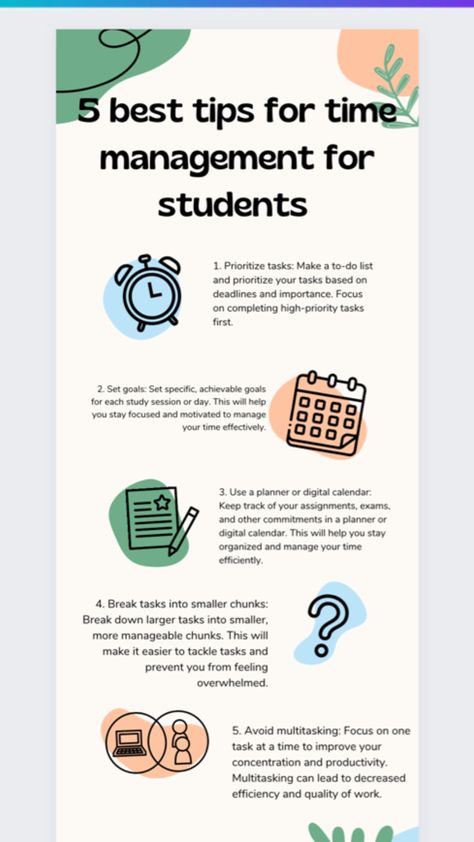 5 BEST time management tips for STUDENTS Time Management Tips For Students, Time Management For Students, Time Management Activities, Time Management Quotes, Study Strategies, Best Study Tips, Time Management Techniques, Study Tips For Students, Time Management Tools