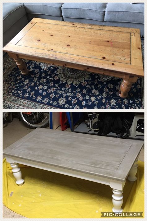 Before And After Coffee Table, Painted Coffee Table Ideas Color Combos, Coffee Table Painting Ideas, Diy Painted Coffee Table, Remake Furniture, Wood Coffe Table, Coffee Table Refinish, Coffee Table Redo, Refurbished Furniture Diy