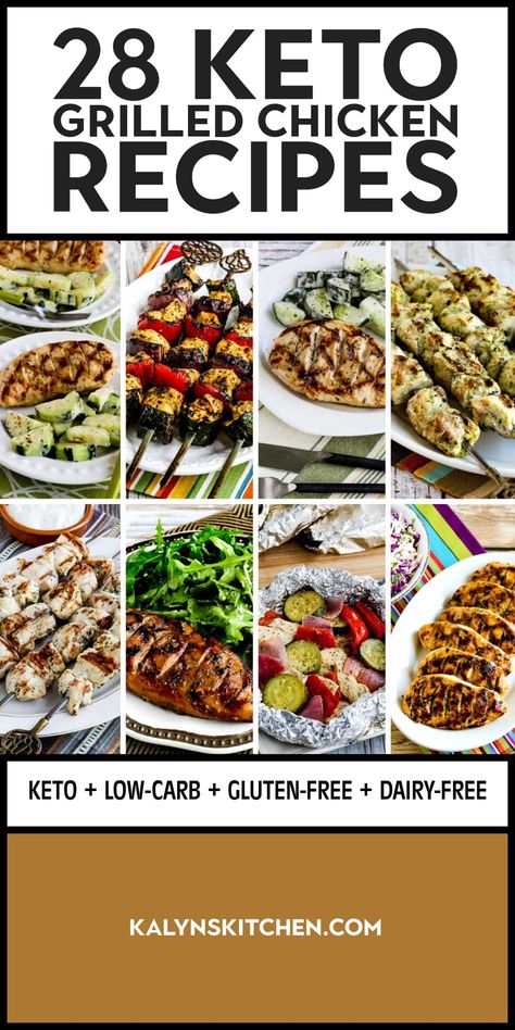 "Pinterest Image of 28 Keto Grilled Chicken Recipes showing eight different grilled chicken recipes on various serving dishes with different backgrounds." Keto Grilled Chicken Recipes, Keto Chicken Recipes Grilled, Grilled Chicken Lunch Ideas Healthy, Grilled Low Carb Meals, Low Carb Grilling Recipes, Healthy Grilled Chicken Recipes Low Carb, Low Calorie Grilled Chicken, Keto Grilled Chicken, Keto Pizza Crust