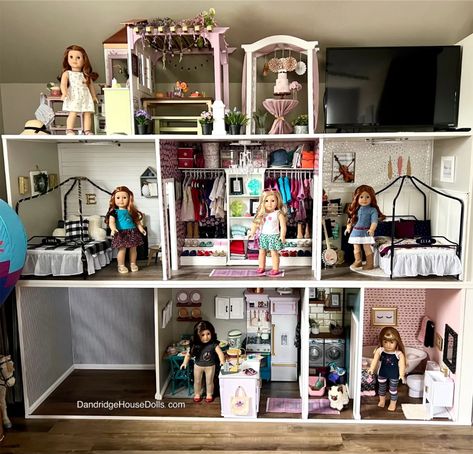 The Dollhouse Kitchen | Dandridge House Dolls American Girl Kitchen, American Doll House, Ag Doll House, American Girl House, Tea Time Table, American Girl Dollhouse, Grey Wall Color, American Girl Doll House, Dollhouse Bathroom