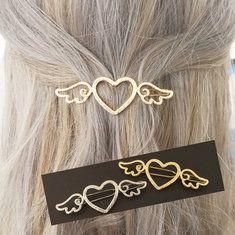 Angel Wings Hair, Cupid Love, Heart With Wings, Heart Hair, Hair Accessories Clips, Silver Fabric, Metal Hair Clips, Silver Wings, Crystal Hair