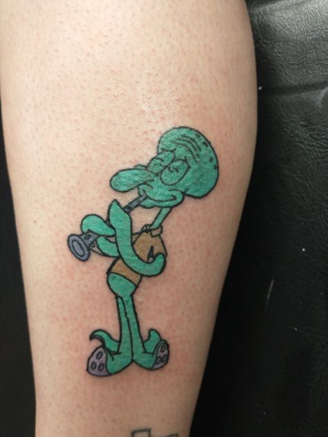 Squidward Playing Clarinet, Clarinet Tattoo, Squidward Tattoo, Squidward Clarinet, Matching Tattoos For Siblings, Ink Therapy, Leg Tattoo, Sleeve Tattoos For Women, Tat Ideas