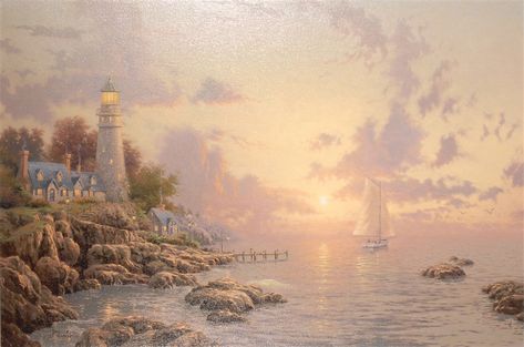 Thomas Kinkade Reveals the Inspirations Behind 10 of His Iconic Works The Sea Of Tranquility, Thomas Kinkade Paintings, Sea Of Tranquility, Kinkade Paintings, Dogwood Trees, Ends Of The Earth, Thomas Kinkade, Labrador Puppy, Paradise On Earth