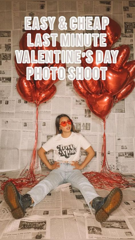 Fun Easy Photoshoot Ideas, Anti Valentines Photoshoot Ideas, Valentine Days Photoshoot, Valentines Day Decorations Photoshoot, Valentine Day Picture Ideas, February Mini Session Ideas, Newspaper Valentines Backdrop, Photoshoot Ideas For Valentines Day, Valentine’s Day Diy Photoshoot