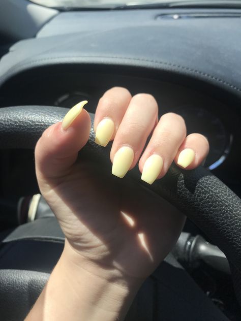 Acrylic Nails Light Yellow, Yellow Nails Coffin Short, Peach And Yellow Nails, Pastel Yellow Acrylic Nails, Yellow Dip Powder Nails, Yellow Acrylic Nails Coffin, Yellow Dip Nails, Light Yellow Nails, Yellow Coffin Nails