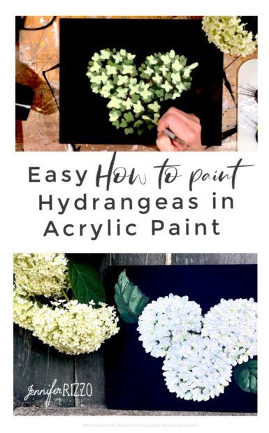 Paint Hydrangeas, Floral Painted Furniture, Hydrangeas Art, Floral Paintings Acrylic, Fall Pumpkin Crafts, Painting Flowers Tutorial, Hydrangea Painting, Acrylic Tutorials, Dried Hydrangeas