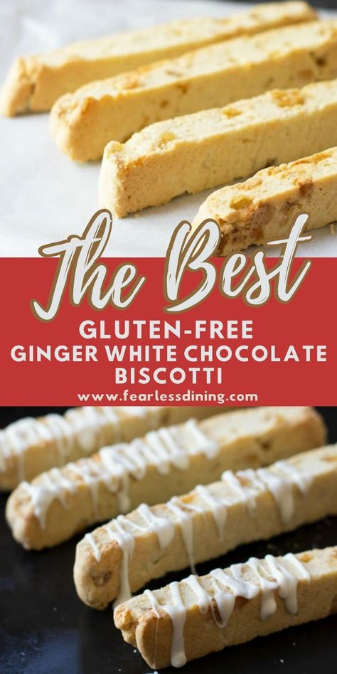 Biscotti Recipe Easy, Gluten Free Biscotti Recipe, Ginger Biscotti, White Chocolate Biscotti, Homemade Biscotti, Chocolate Biscotti Recipe, Gluten Free Biscotti, Gluten Free Christmas Recipes, Gluten Free Holiday Recipes