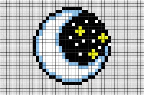 Moon Pixel Art from BrikBook.com #Moon #crescent #nightsky #stars #pixel #pixelart #8bit    Shop more designs at http://www.brikbook.com Pixel Art Pikachu, Moon Pixel Art, Grille Pixel Art, Pixel Art Kawaii, Pixel Art Minecraft, Modele Pixel Art, Art Pixel, Easy Pixel Art, Pixel Art Templates