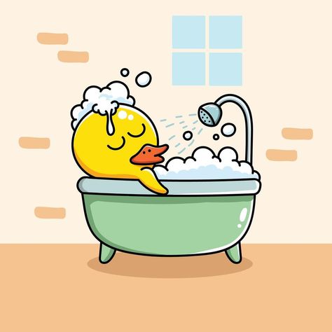 Yellow Duck in Bubble Bath Rubber Ducky In Bubble Bath Drawing, Bubble Bath Drawing, Duck Stuff, Kids Bathroom Wall Art, Garfield Cartoon, Duck Illustration, Dog Haircuts, Birthday Decorations Kids, Curtain Ideas