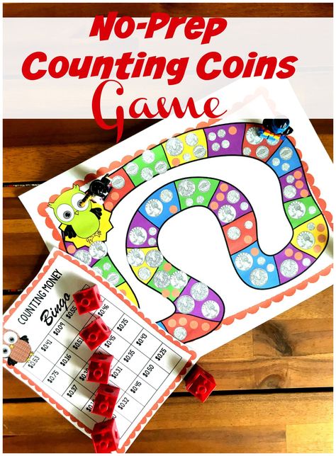 FREE No-Prep Counting Coins Game Coin Counting Activities, Christmas Money Games, Counting Money Games, Counting Coins Activities, Money Games For Kids, Math Counting Games, Money Bingo, Games For Christmas, Lego Math