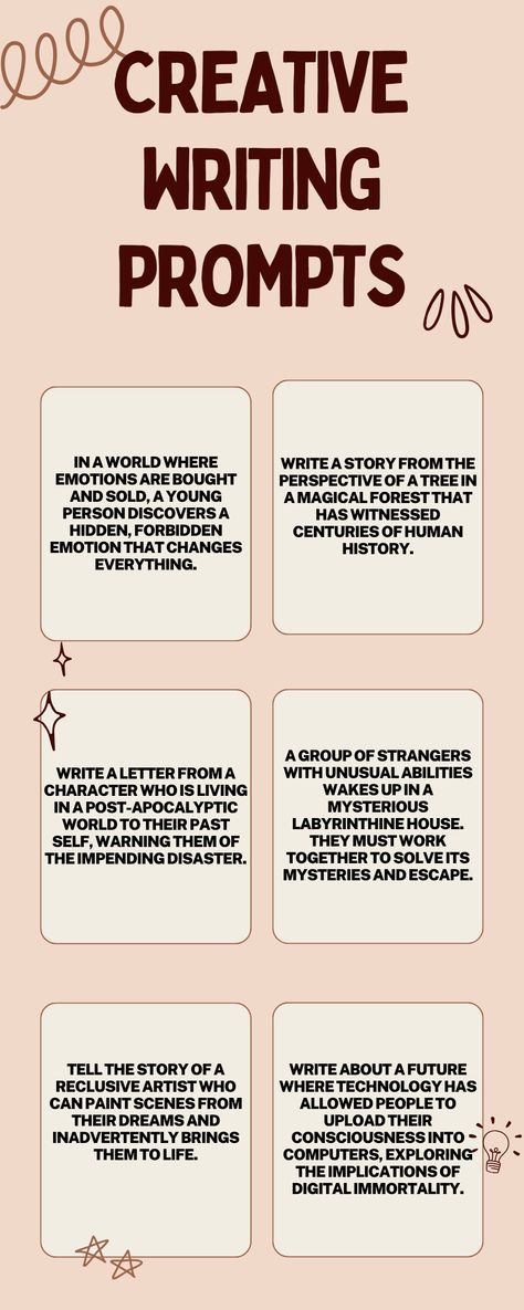 Elevate your writing skills with creative writing prompts. Dive into a world of imagination, guided by these engaging prompts, and craft compelling stories. Ignite your passion for books and writing as you embark on a journey of self-expression and creativity. #WritingPrompts #CreativeWriting #WritingInspiration Creative Writing Prompts Journals, Topics To Write A Story About, Topics To Write A Story On, Detailed Writing Prompts, Topics For Story Writing, Creative Writing Photo Prompts, How To Creative Writing, Imagine Ideas Writing Prompts, Comic Story Ideas Writing Prompts