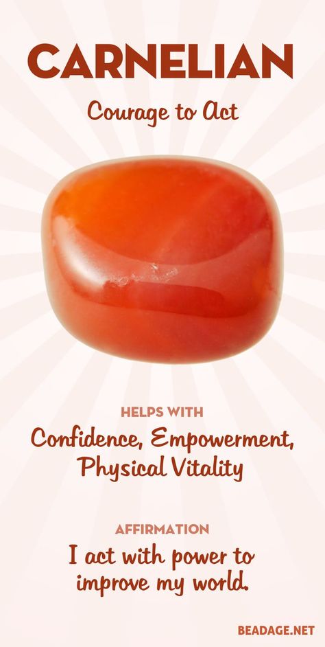 Carnelian is about action. By activating the first three chakras, Carnelian provides a powerful boost to your willpower, with the physical energy and drive to back it up. If your heart wants something, carnelian can give you the confidence and power to go for it. Carnelian Meaning, Healing Ideas, Crystal Power, Crystals Healing Properties, Spiritual Crystals, Gemstone Meanings, Crystal Therapy, Meditation Crystals, Crystal Healing Stones