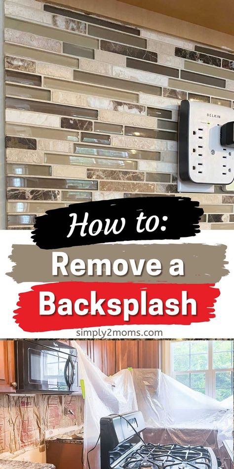 Updating a kitchen with a busy mosaic glass tile backsplash? Learn the best way to remove a tile backsplash with a mesh backing from drywall. Cherry kitchen update with new counters and tile. How to remove mosaic glass tile in five simple steps. All the tools required for the job. How to reduce damage to your counters and floors. Visit the blog and subscribe and follow to receive updates on the progress of the cherry kitchen update without painting the cabinets. How To Remove Kitchen Backsplash, How To Paint Glass Tile Backsplash, How To Tile Backsplash, Stone Tile Backsplash Kitchen, Remove Tile Backsplash, Inexpensive Backsplash Ideas, Updating A Kitchen, Backsplash Tile Ideas, Glass Tile Backsplash Kitchen