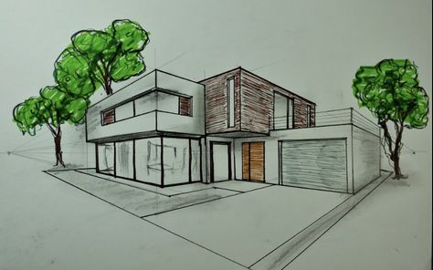 Dream House Sketch, Room Perspective, Dream House Drawing, 2 Point Perspective Drawing, Perspective Architecture, Interior Architecture Sketch, 2 Point Perspective, House Design Drawing, Perspective Sketch