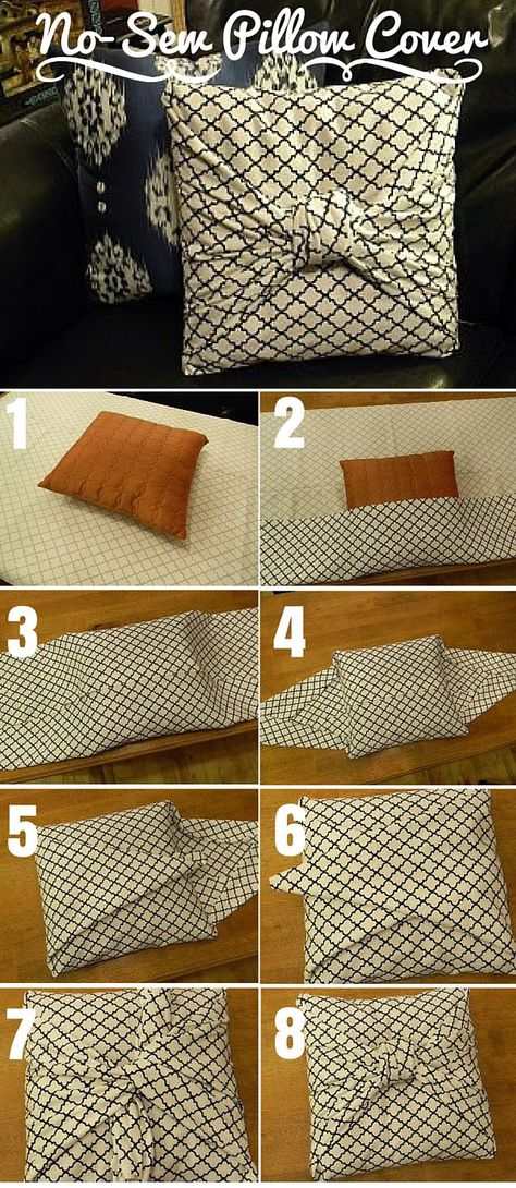 Check out the tutorial: #DIY No-Sew Pillow Cover #crafts #decor Sew Pillow Cover, Sew Pillow, No Sew Pillow Covers, Make A Pillow, Diy Pillow Covers, Bantal Sofa, Trendy Sewing, Sewing Pillows, Easy Home Decor