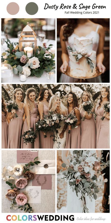 Dusty Rose Sage Green Wedding, Wedding Dusty Rose, Dusty Rose Bridesmaid, Sage Green Wedding Colors, Fall Wedding Color Schemes, Wedding Color Combos, Dusty Rose Bridesmaid Dresses, Sage Green Bridesmaid Dress, Rose Bridesmaid Dresses