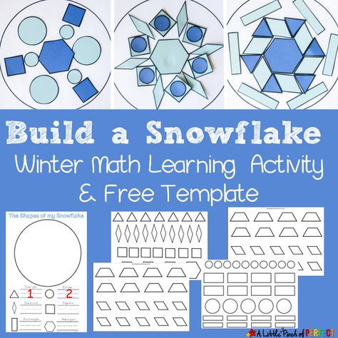 Build a Snowflake Winter Shape Math Activity and Free Printable: Kids can make beautiful snowflakes as they learn and craft with shapes. The free printable includes build and count mats, shapes, and tangrams. (Preschool, Kindergarten, First Grade, STEAM activity) Craft With Shapes, Build A Snowflake, Winter Stem Activities, Winter Classroom Activities, Winter Math Activities, Steam Activity, Elementary Math Classroom, Winter Activities Preschool, Free Activities For Kids