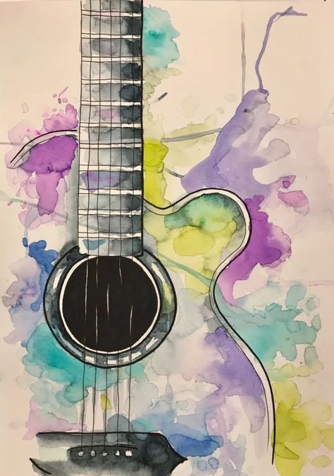 Music Art Drawing Creative Design Inspiration, Musical Instruments Drawing, Paint Patterns, Music Drawings, Props Art, Guitar Painting, Music Illustration, Music Painting, Watercolor Pictures