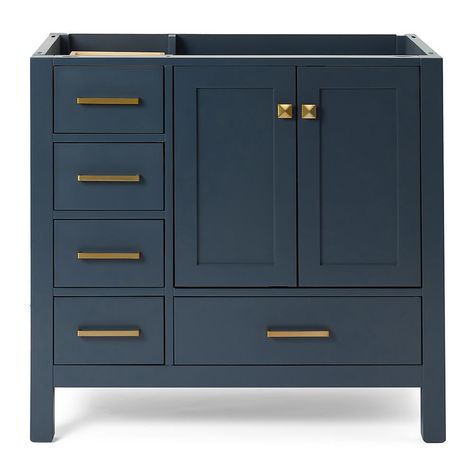 ARIEL Cambridge 36 in. W x 21.5 in. D Vanity Cabinet Only in Midnight Blue-A037S-R-BC-MNB - The Home Depot Blue Bathroom Vanity, Bathroom Vanities Without Tops, Shaker Style Doors, Hardwood Plywood, Bathroom Vanity Base, Blue Cabinets, Transitional Bathroom Vanities, Base Cabinet, Vanity Base