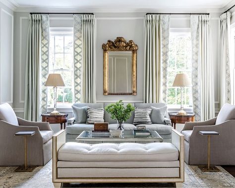 Atlanta Homes & Lifestyles on Instagram: “A 17th-century American rococo mirror from @foxgloveantiques makes a statement above the plush contemporary sofa in a historic Georgian…” Traditional Sitting Room, Atlanta Homes And Lifestyles, Country Living Magazine, Atlanta Homes, Elegant Look, New York Apartment, Ship Lap Walls, Formal Living, House Tour